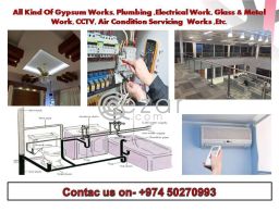 Contractor-Gypsum work,Plumbing,Electrical work,Glass & Metal work, CCTV work in Qatar