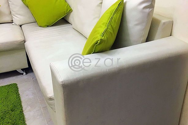 L shape white sofa photo 2